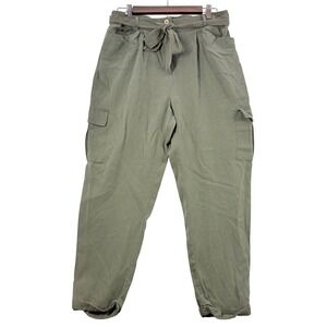 Chicos 1.5‎ Womens Cargo Pants Olive Green Paperbag Waist Tie Belt 31x27 Boho